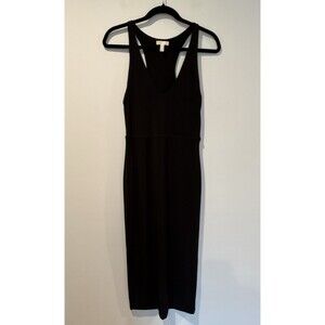 Leith Midi Dress Womens Small Black Sleeveless Stretch Body Con Travel Vacation